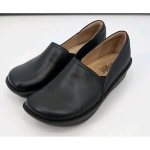 Alegria Debra Black Leather Clog Slip On Wedge Shoes Size 8.5-9 Comfortable Boho